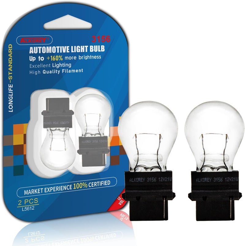 ALKOREY 3156 T25 12V 21W Turn Signal Bulbs,2700K Reverse Light Bulbs Tail Brake Lights Backup Lights,Car Miniature Lamps,Warm White Ideal for Parking,2 Pack - Image 1